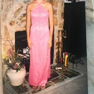 Prom formal halter dress—pink/coral color